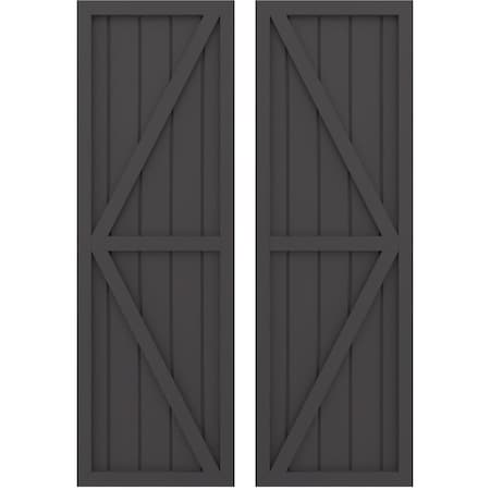 Americraft 5-Board Wood 2 Equal Panel Frmd Board-n-Batten Shutters W/ Dubl Z-Bar, ARW102BF518X76SMH